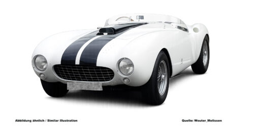 FERRARI 375 MM SPIDER, WHITE WITH BLUE STRIPE